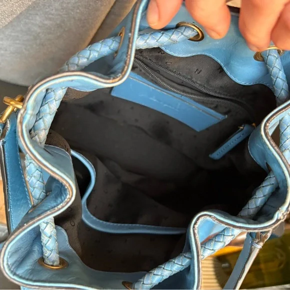 Cole Haan Soft Blue Leather Bucket Crossbody with Braided Drawstrings - Picture 10 of 12